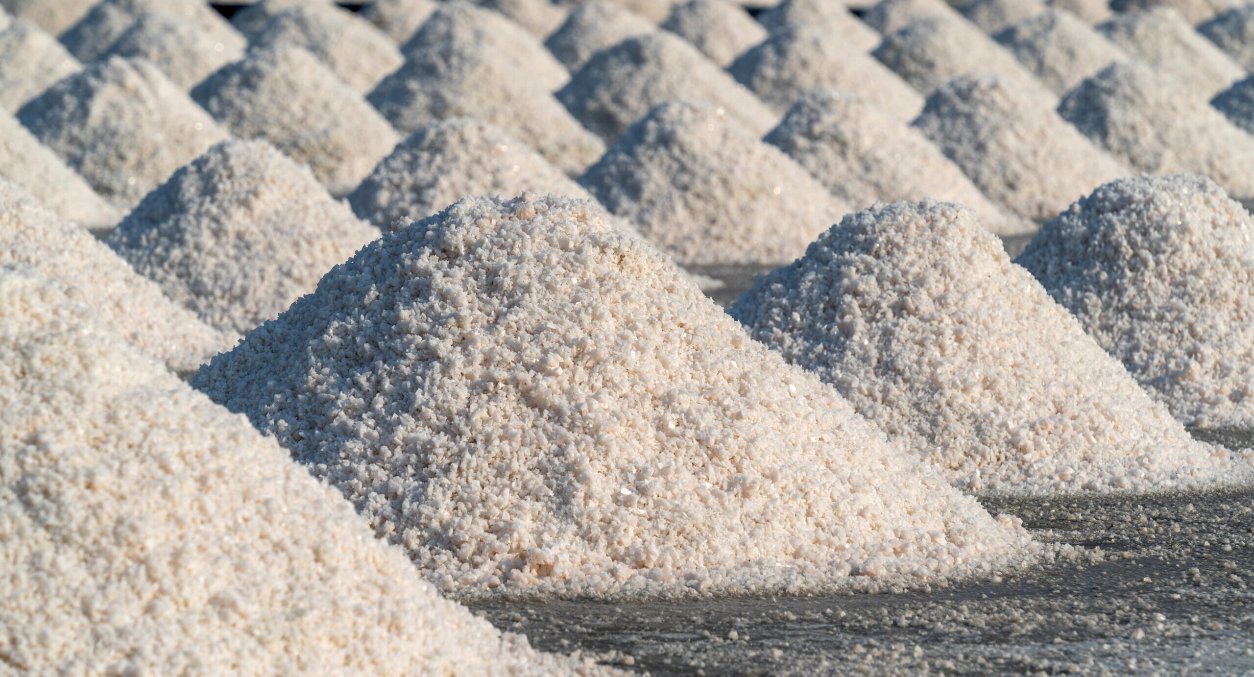 Salt in salt farm ready for harvest, Thailand.